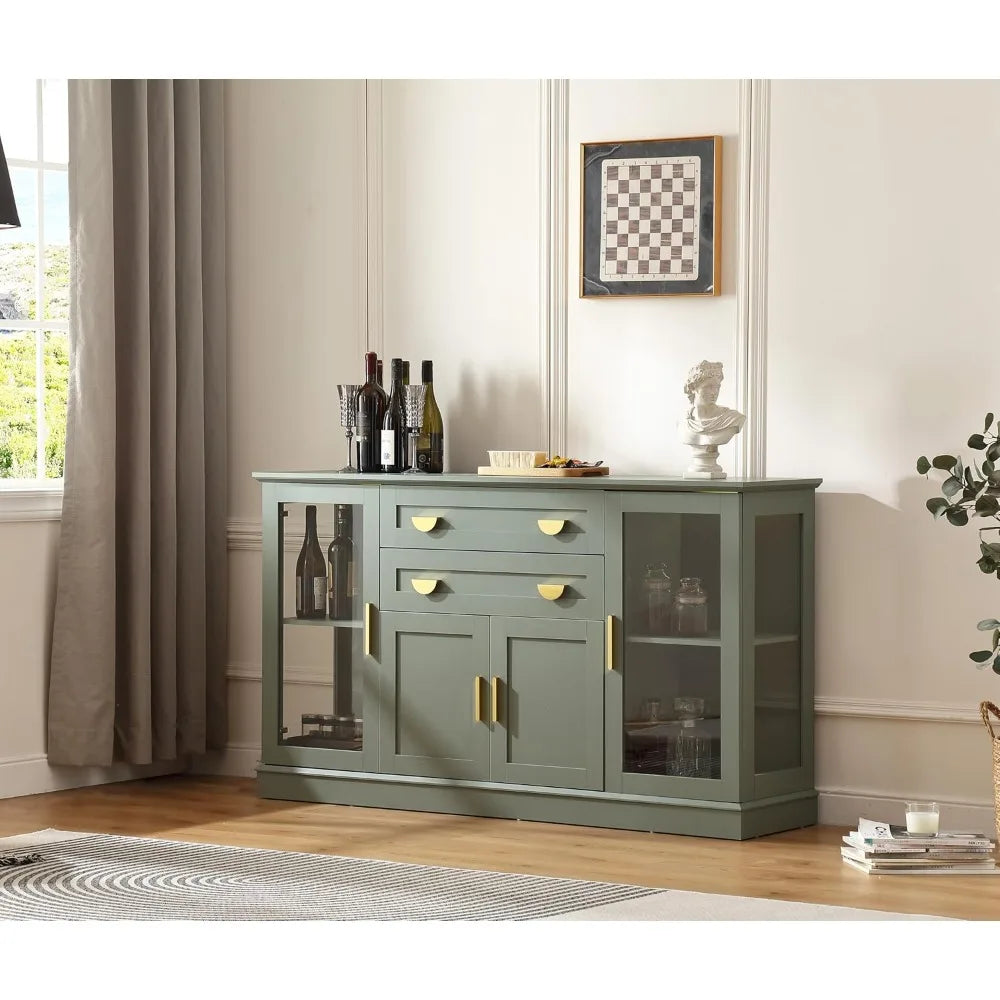 58.27 Buffet Cabinet with 2 Drawers Glass Doors Adjustable Shelves