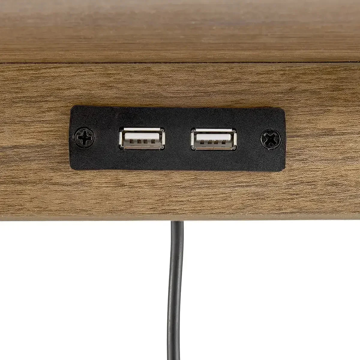 2-Drawers Nightstand with USB Port Modern Fabric Storage Black