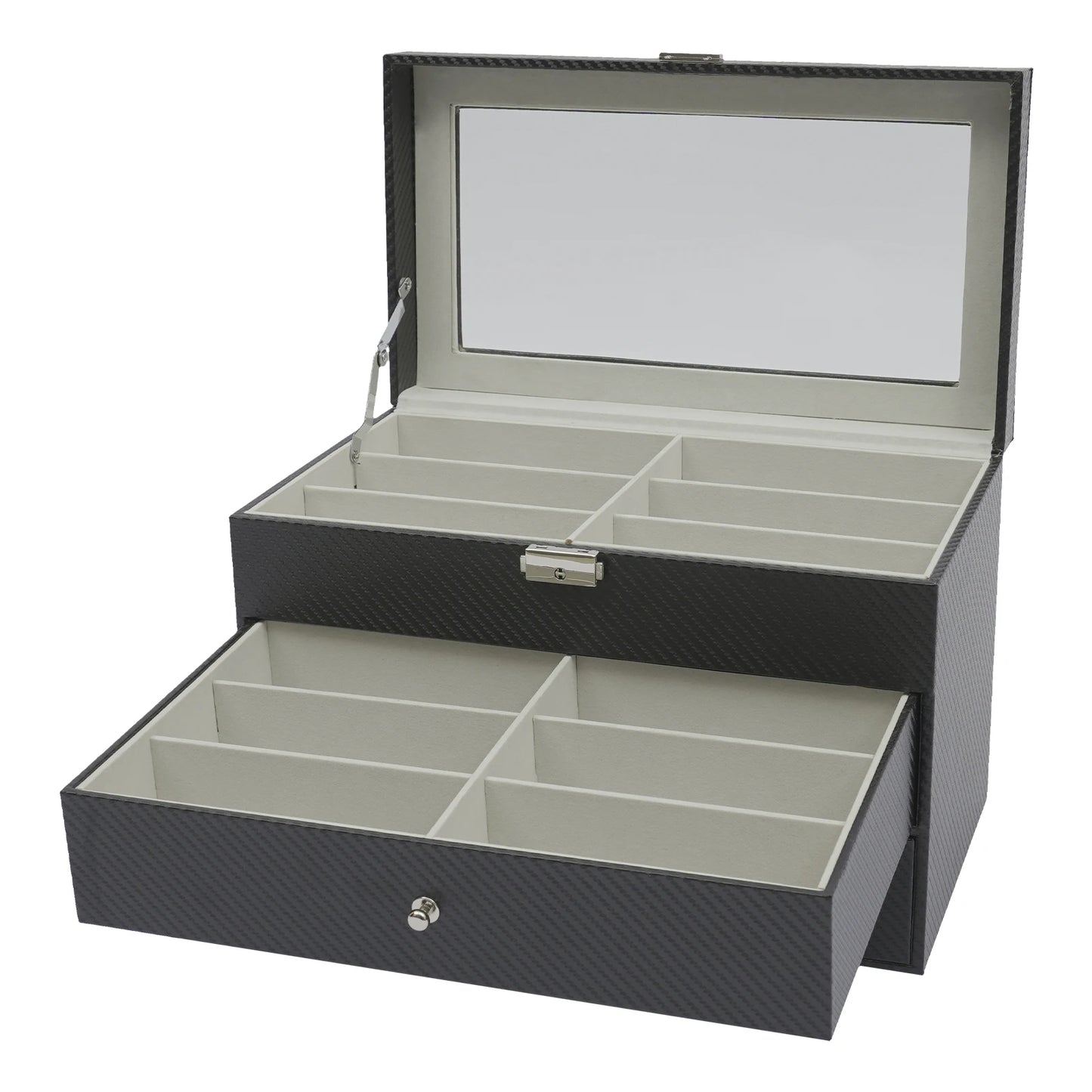 18-Grid Carbon Fiber Eyeglass Case Modern Sunglasses Storage Box