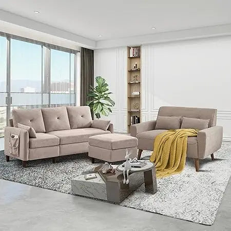 Modern 2 Piece Sofa Set L Shaped Sectional Couch Loveseat