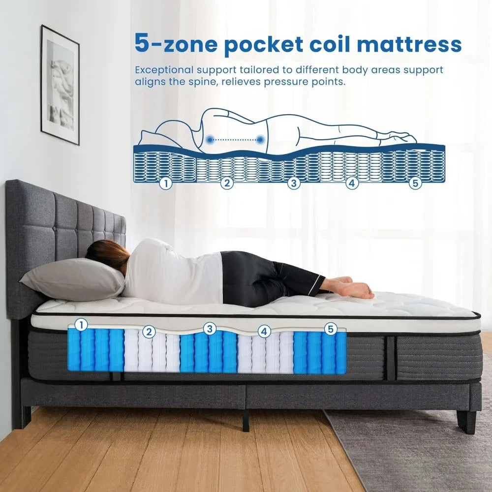 Ljustra Queen Mattress 12 Inch Pillow Top Hybrid Medium Firm Pressure Relief