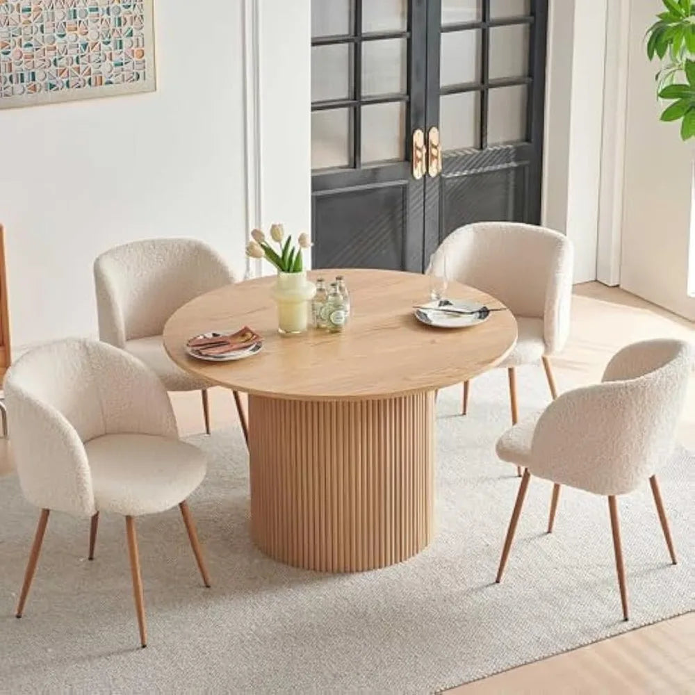 5-Piece Wooden Round Dining Room Table and Barrel Chairs Set for 4