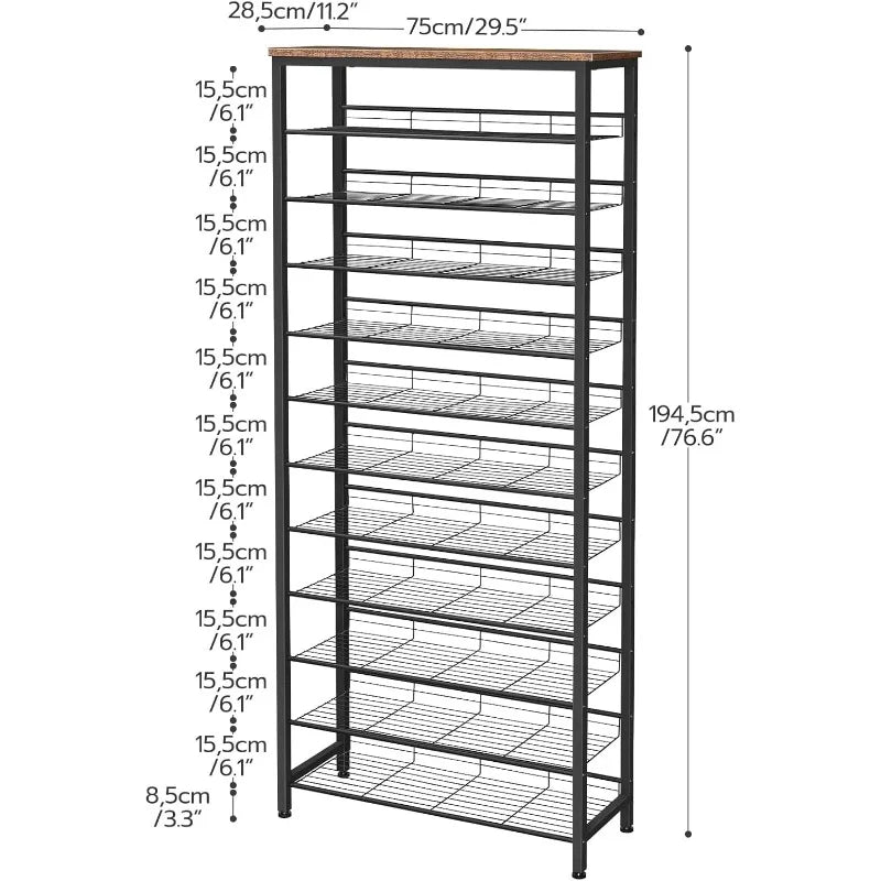 12-Tier Shoe Rack Large Capacity Organizer for 45 Pairs of Shoes