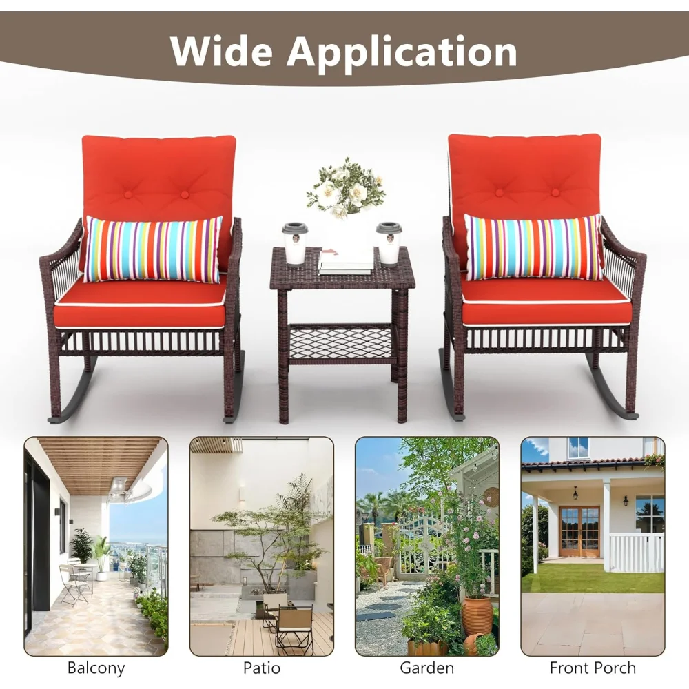3-Piece Patio Furniture Set Wicker Rocking Chairs Coffee Table