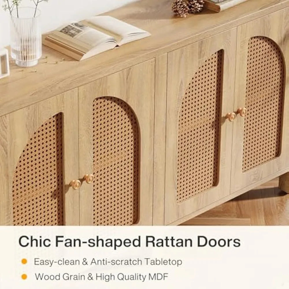 Sideboard Buffet Cabinet Rattan Credenza Kitchen Storage 59" Farmhouse