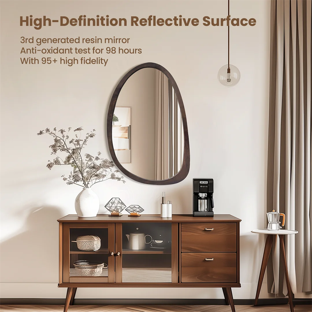 Modern Decorative Wall Mirror Black Walnut Wood Frame Hanging Decor