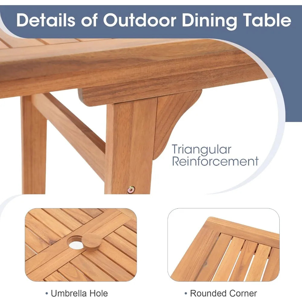 Acacia Wood Patio Dining Set Expandable Table Chairs for 6-8 Outdoor