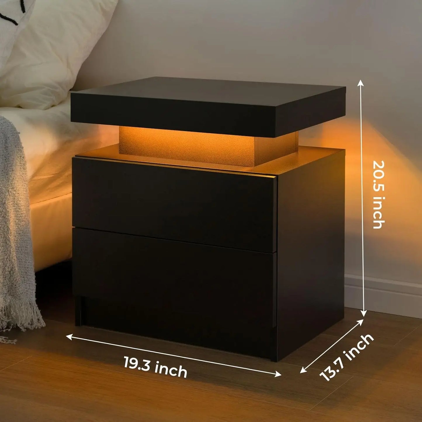 Nightstand Set of 2 LED Bedside Table with 2 Drawers for Bedroom