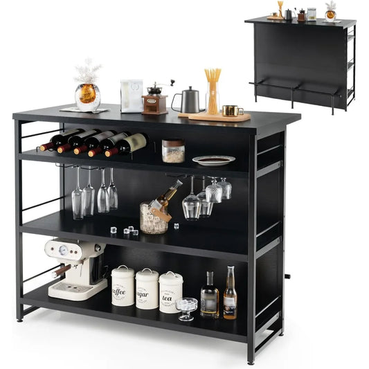 Home Bar Unit 4 Tier Liquor Table Wine Rack Glass Holder Industrial Design
