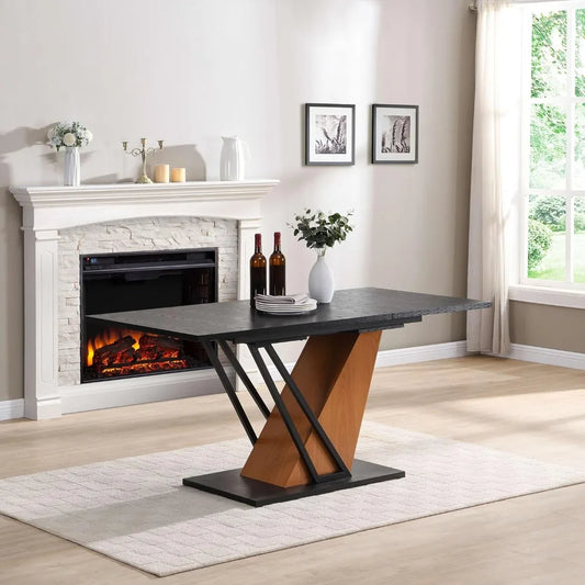Extendable Dining Table for 4-6 Modern Wooden Rectangular Design