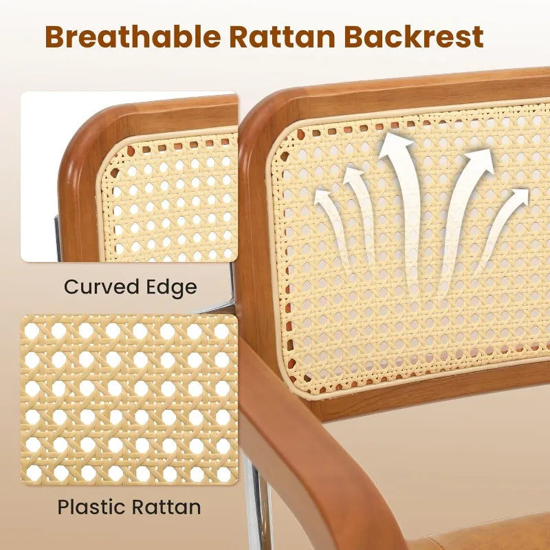 Mid Century Modern Rattan Back Desk Chair Adjustable Swivel Wheels