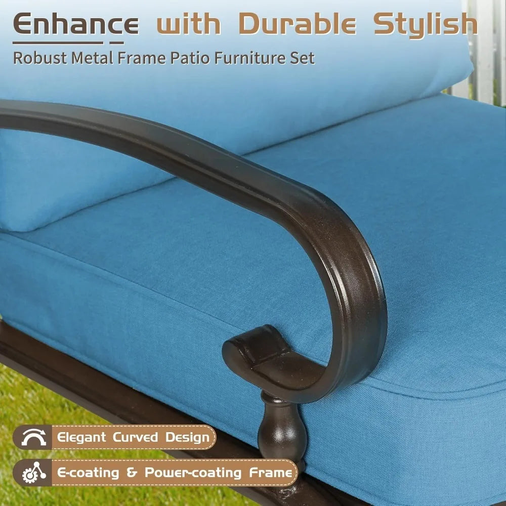 5 Piece Metal Outdoor Furniture Set Wrought Iron Patio Chair Cushions