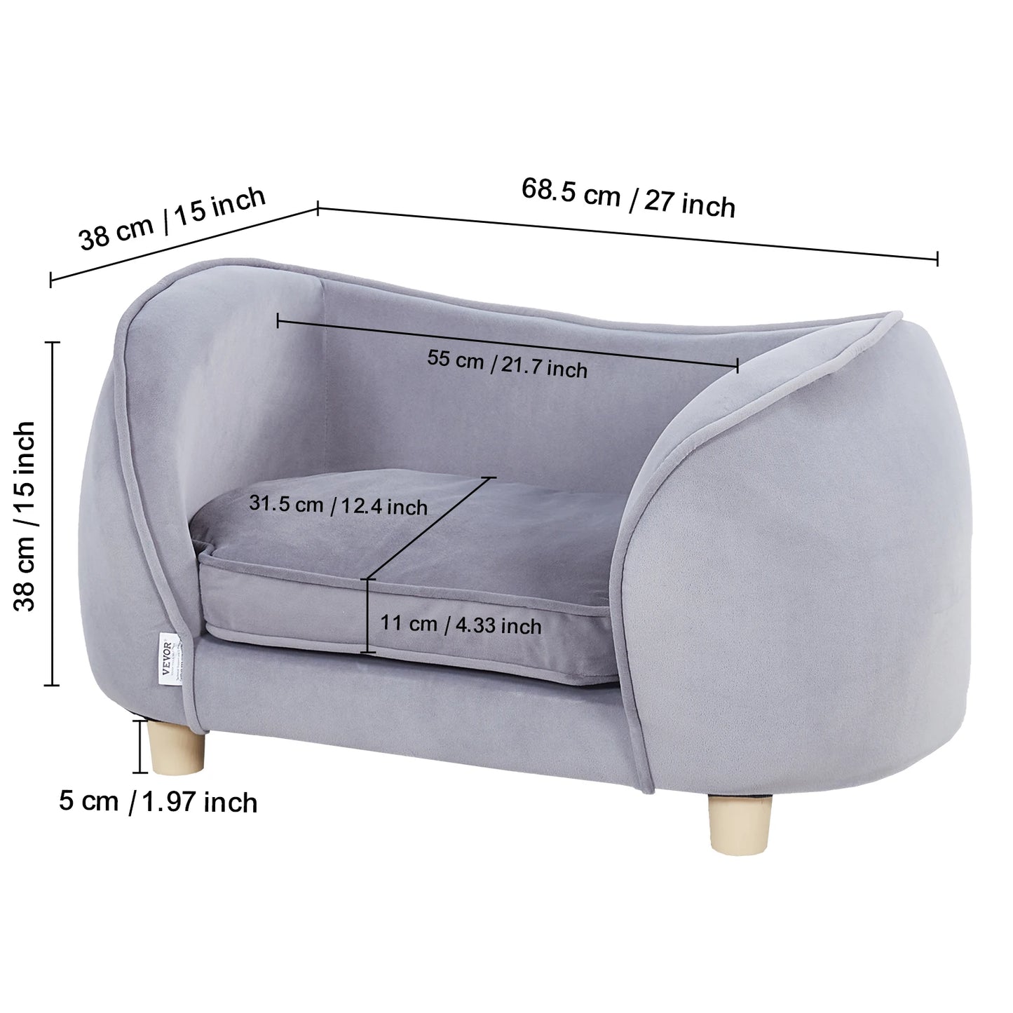 Ljustra Luxury Pet Sofa Bed for Medium Dogs and Cats Soft Velvet Couch