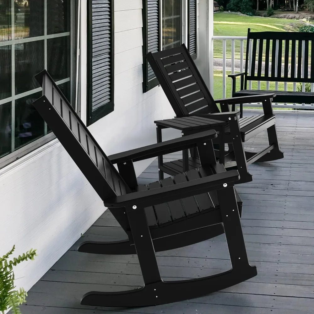Outdoor Rocking Chair Set 3-Piece with 2 Chairs and Side Table Black