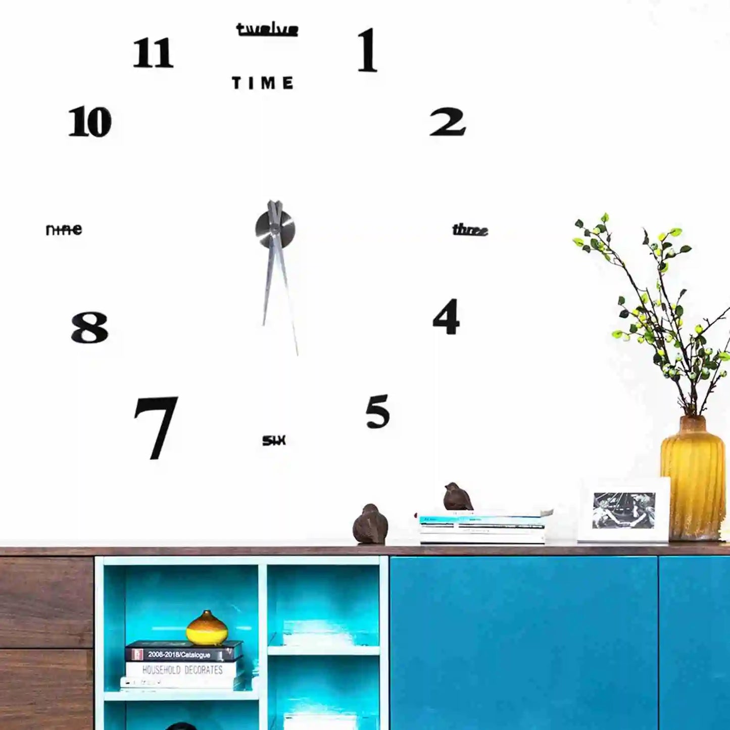 Modern DIY Large Wall Clock Kit 3D Mirror Surface Home Office Decor