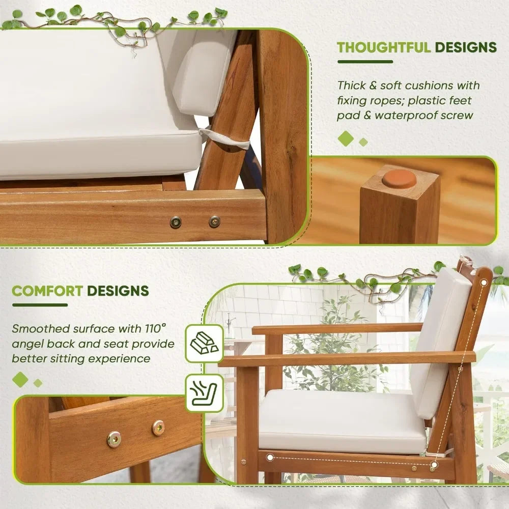 Ljustra Acacia Wood Patio Chairs 3 Piece Outdoor Furniture Set with Table