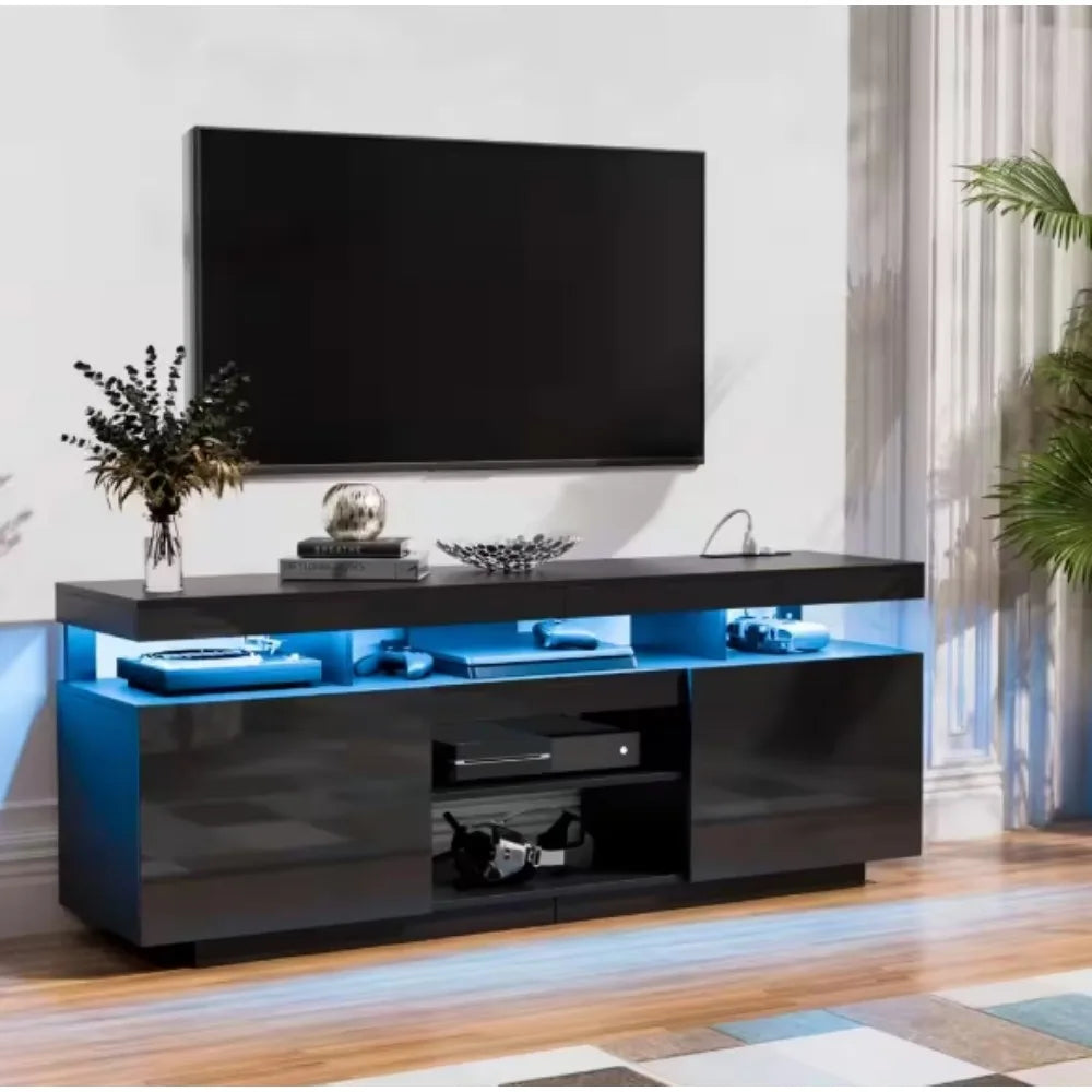 Modern TV Stand for 70 in TVs with RGB LED Lights and Outlets