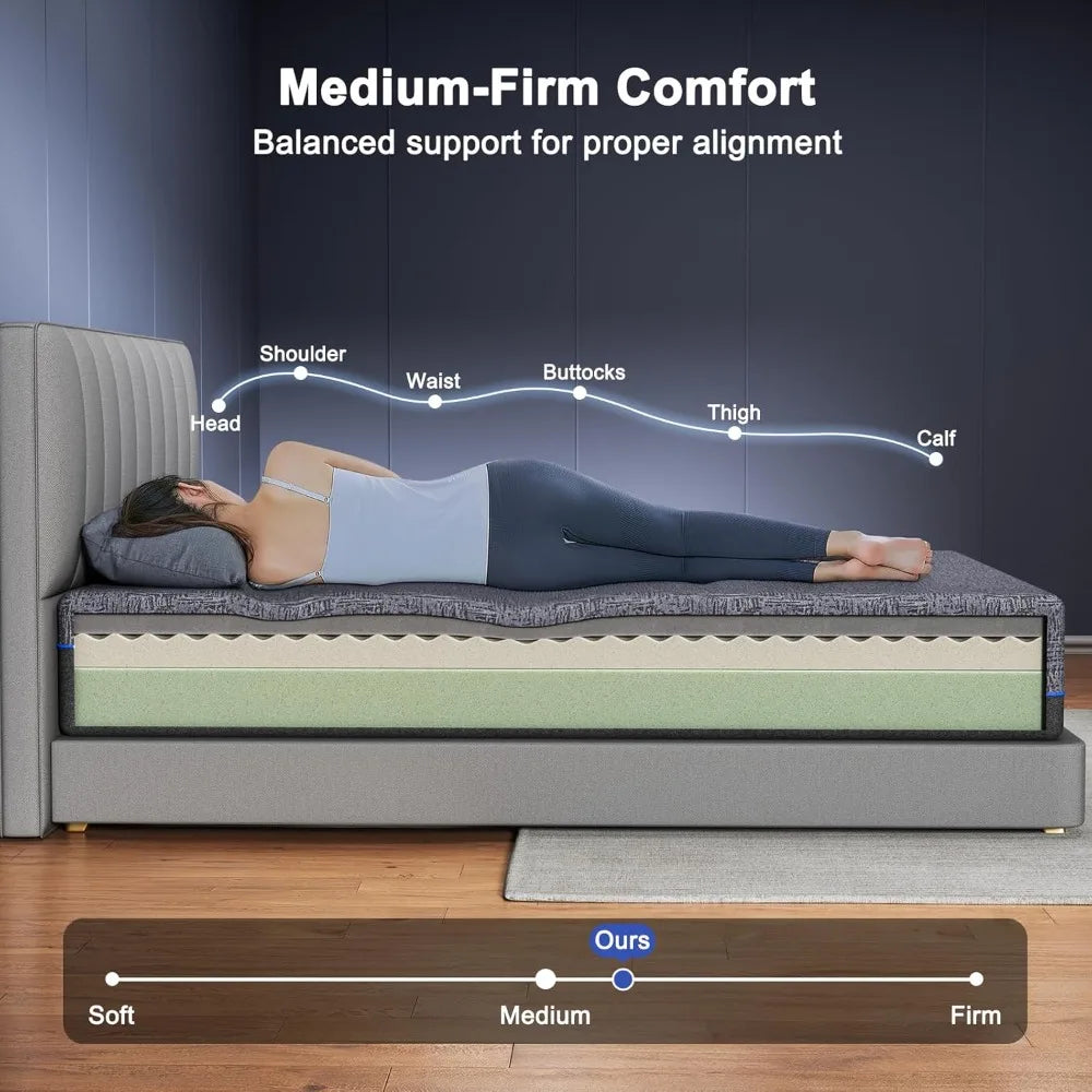 Ljustra 10 Inch Queen Memory Foam Mattress Cooling Gel Medium Firm