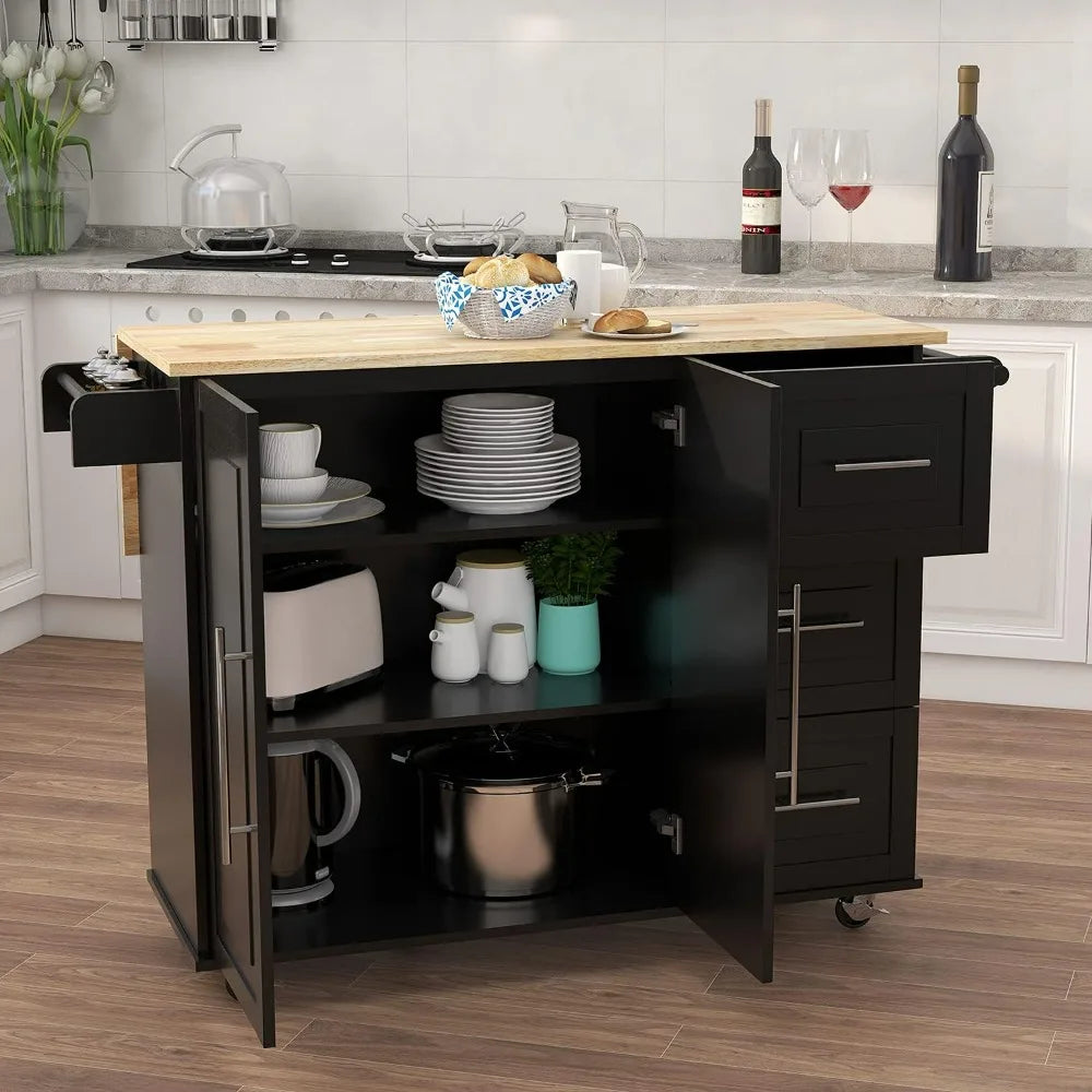 Kitchen Island Cart on Wheels Drop-Leaf Storage Cabinet Trolley