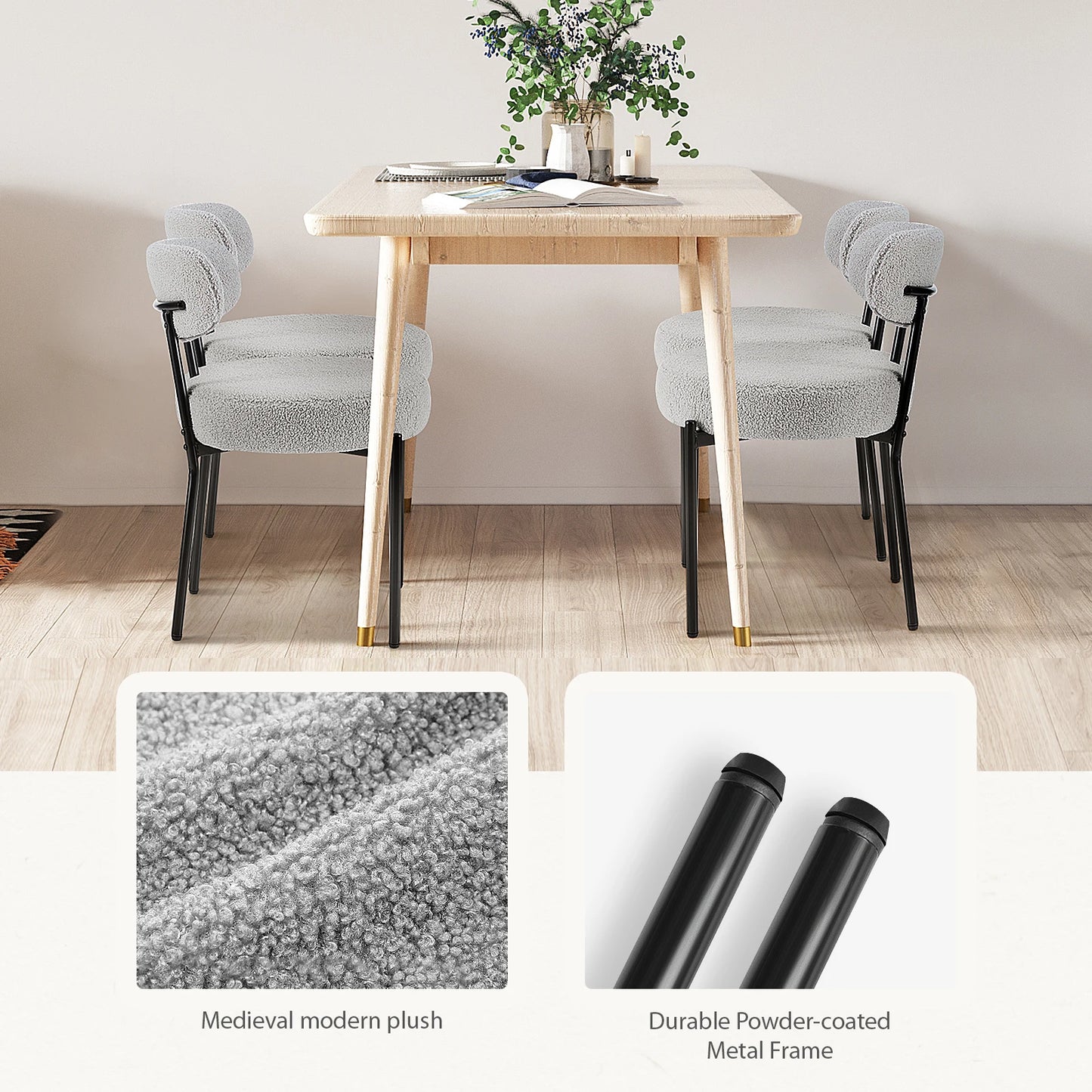 Ljustra Ergonomic Round Dining Chairs Set of 2 Plush Fabric Kitchen Chairs