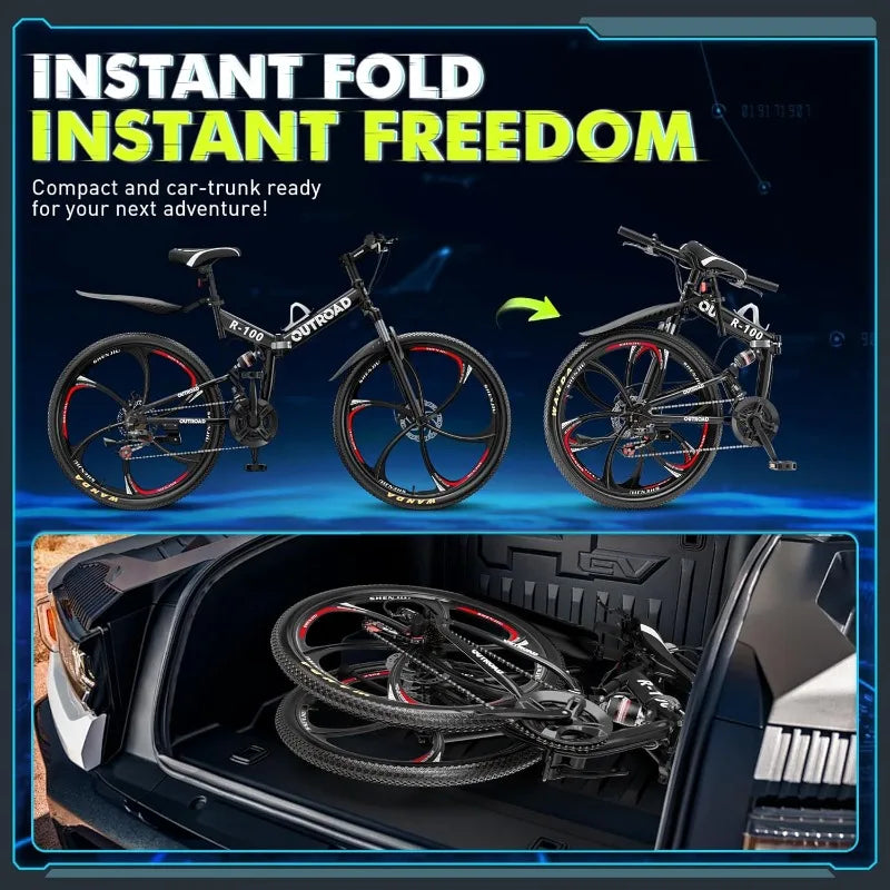 Ljustra 26 Inch Folding Mountain Bike 21 Speed Full Suspension Bicycle