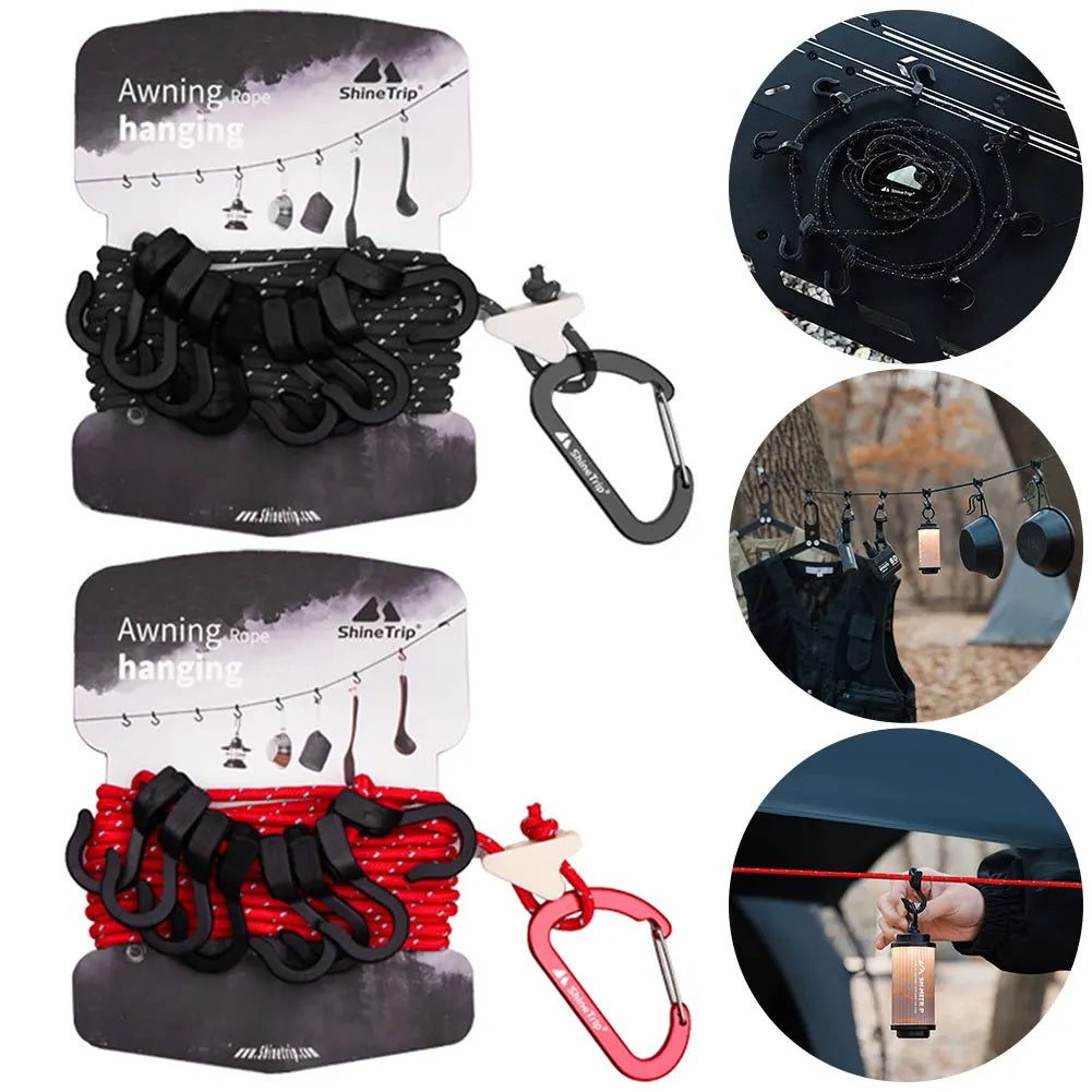 Camping Hanging Rope with 8 Hooks Adjustable Storage Strap for Outdoors
