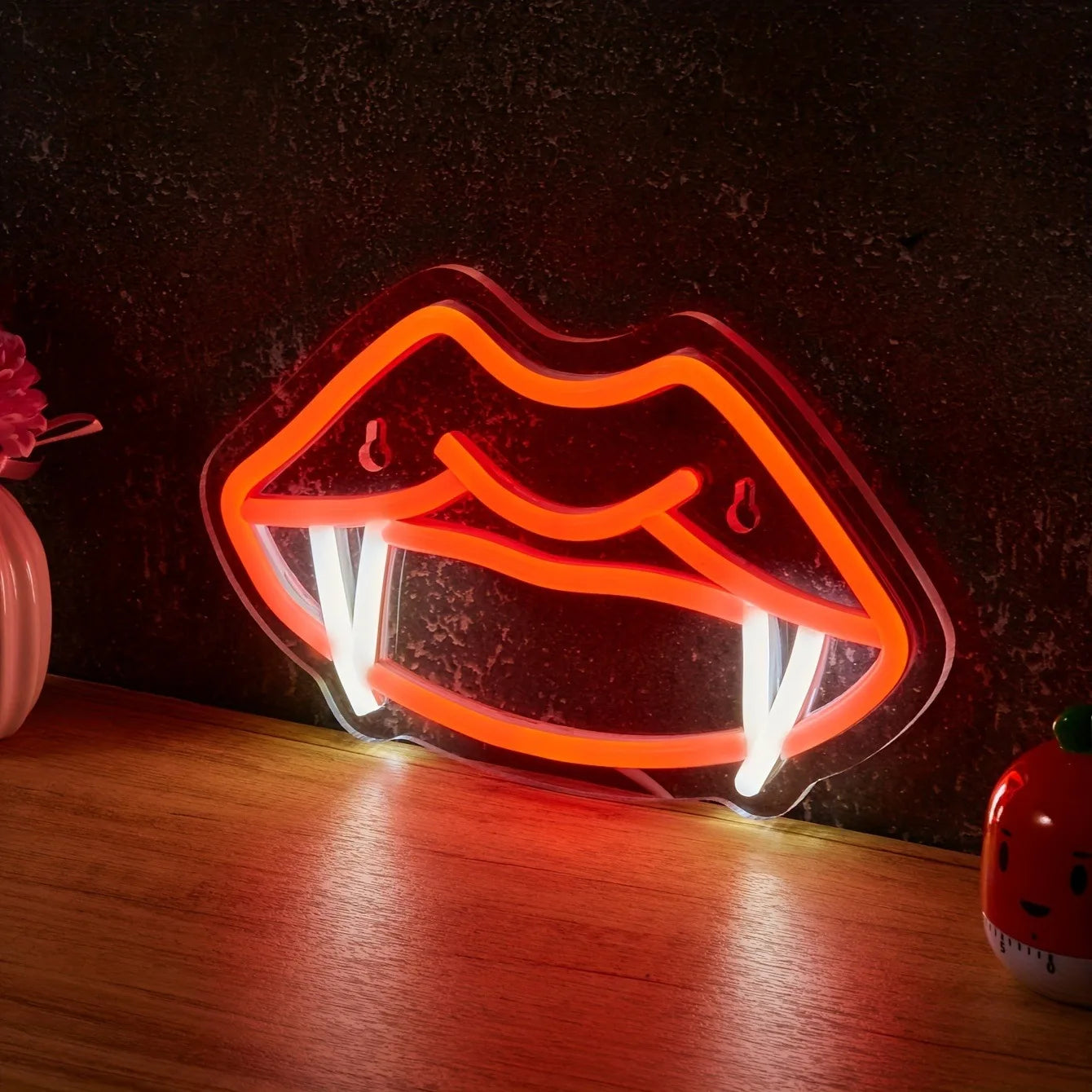 Neon Vampire Teeth Lips LED Light Gothic Style Wall Decoration