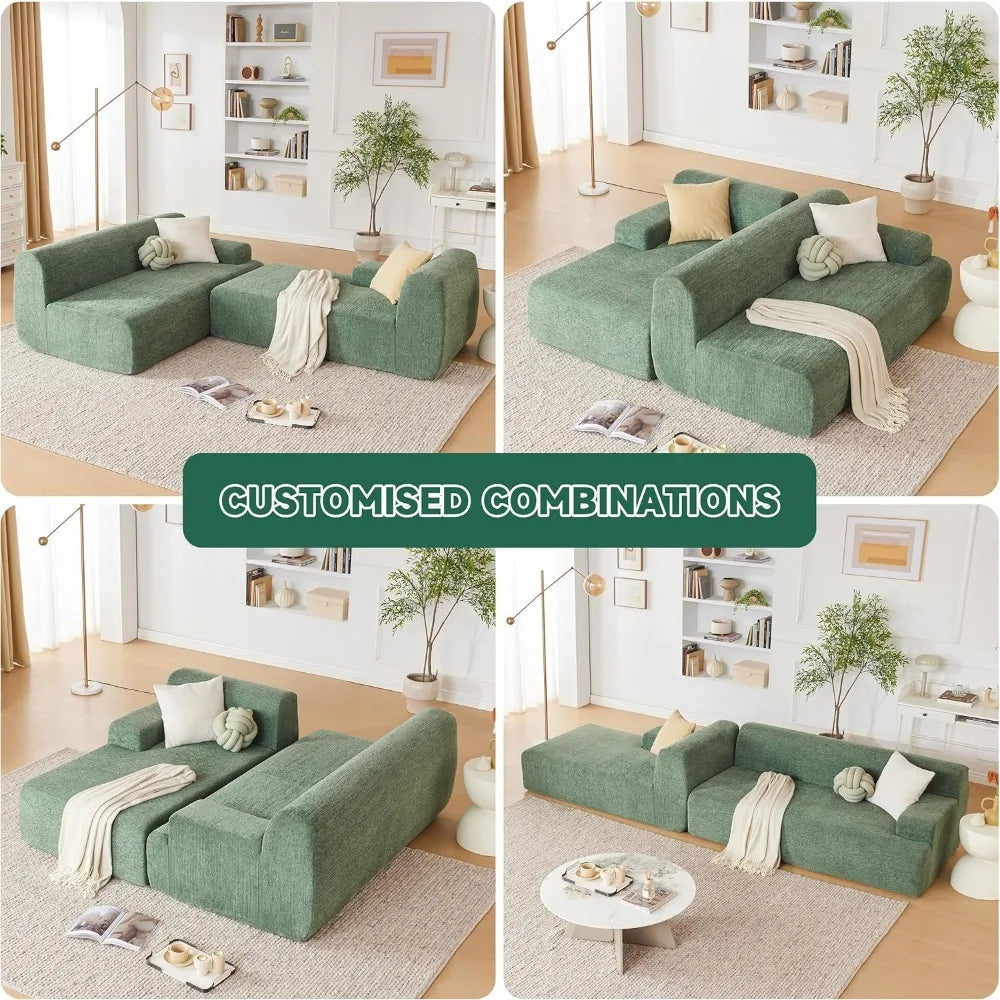 Ljustra Chenille L-Shaped Sectional Sofa, High-Density Foam, Modern Style, Green, 107"