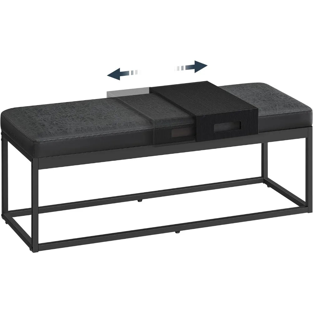 Ottoman Bench Reversible Top Shoe Bench End of Bed with Shelf