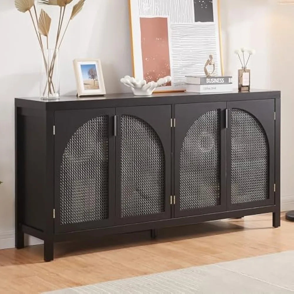 Buffet Sideboard Cabinet Storage Adjustable Shelves Rattan Doors