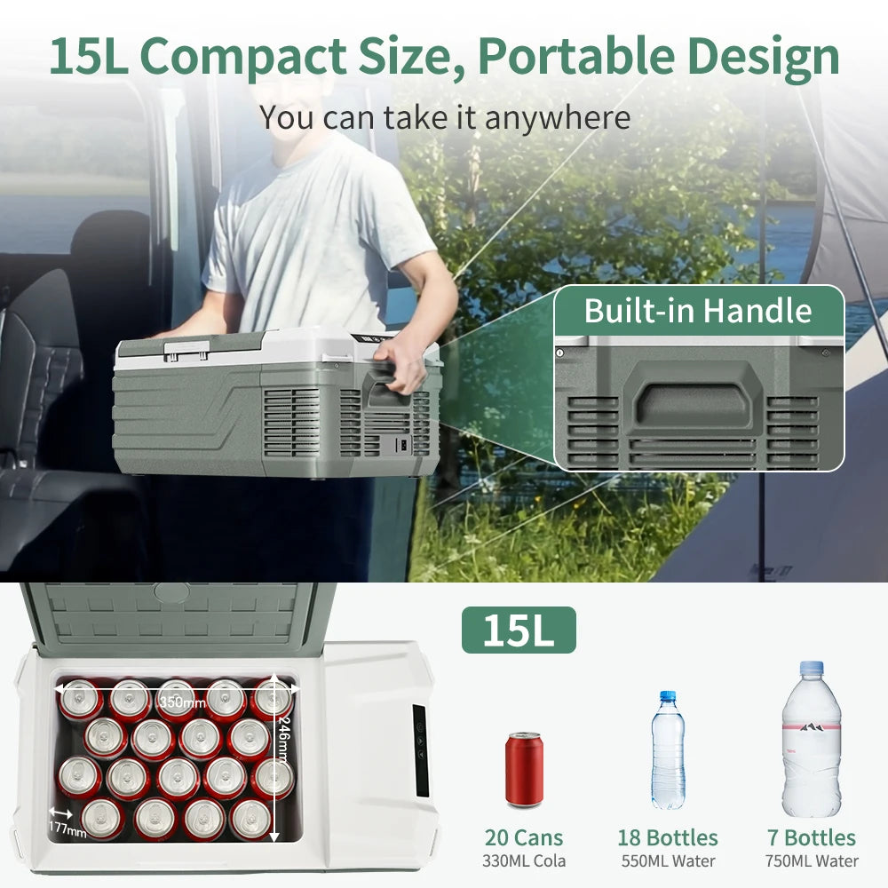 Ljustra Portable Car Refrigerator 15L Mini Fridge Freezer 12V for Camping