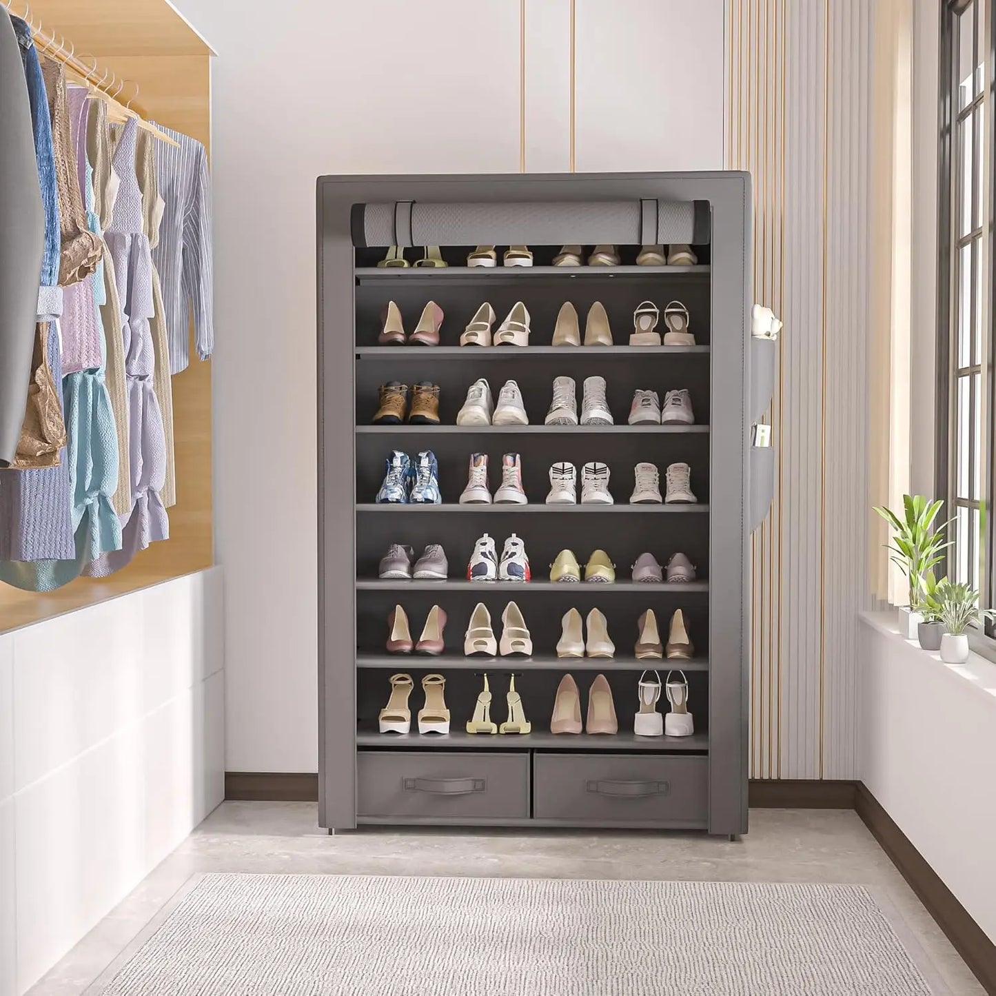 Storage Cabinet 32 Pairs Shoe Organizer Vertical Free Standing Rack