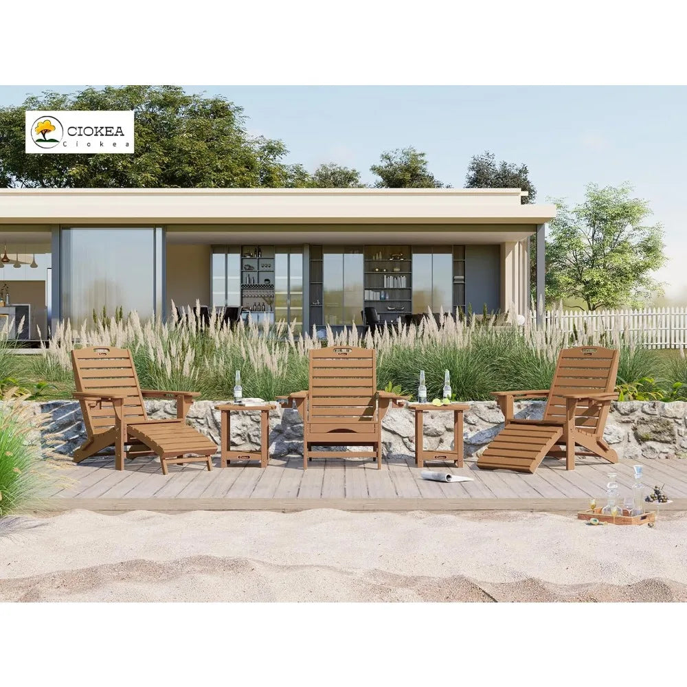 Folding Adirondack Chair with Retractable Ottoman Patio Fire Pit Chair