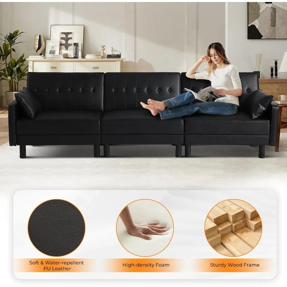 3-in-1 Convertible Futon Sofa Bed Adjustable Backrest Modern Design