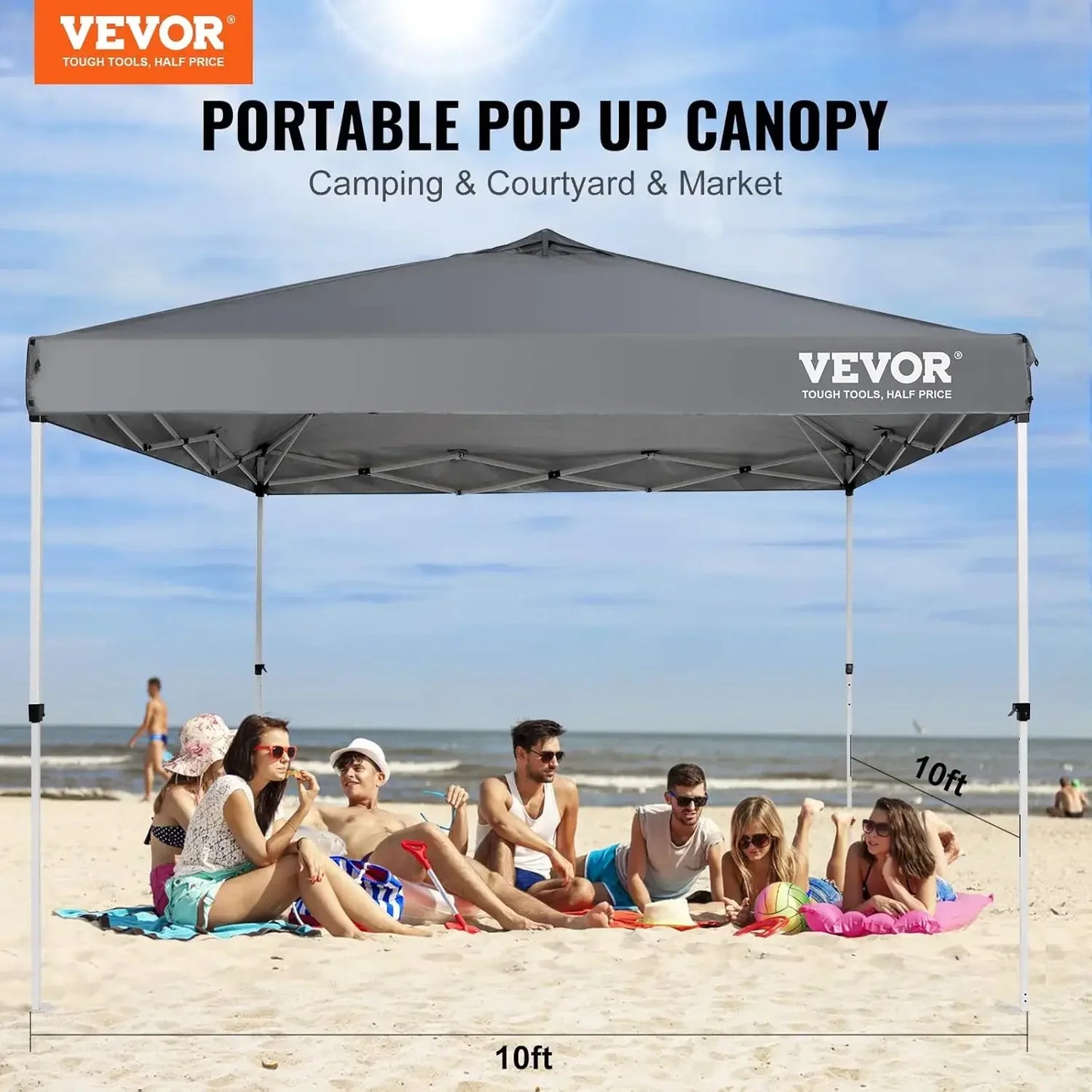 Pop Up Canopy Tent 10x10 ft Waterproof Sun Shelter with Roller Bag
