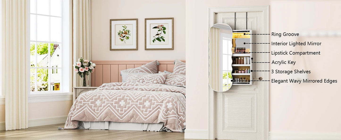 Ljustra Jewelry Armoire with LED Lights Lockable Hanging Organizer Cabinet