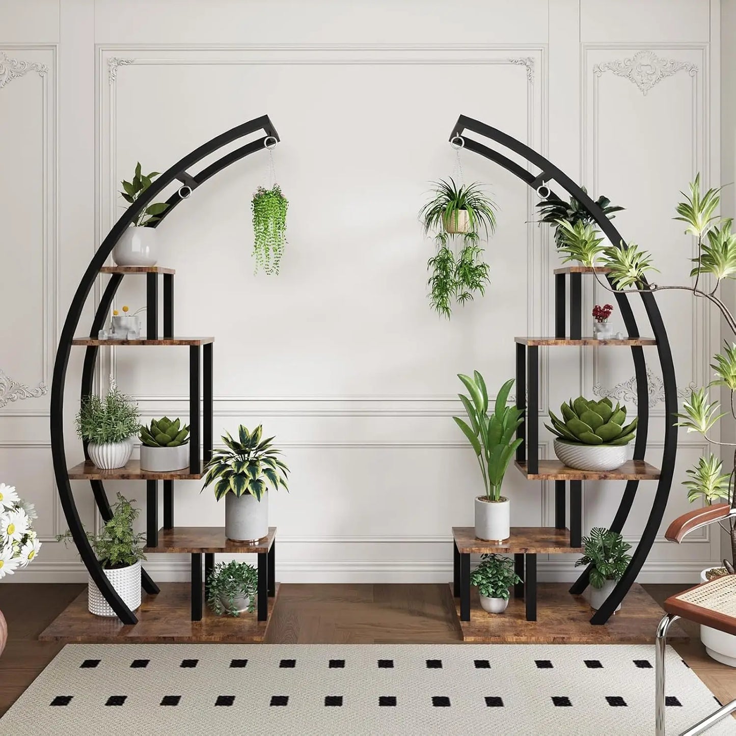 Plant Stand Indoor 2 Pack 5 Tier Half Moon Metal Shelf Flower Rack