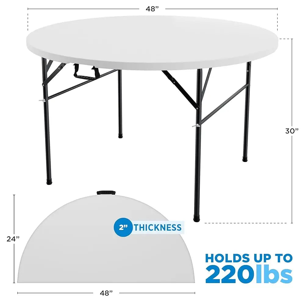 Round Folding Table 48 Inch Portable Dining Table White Plastic