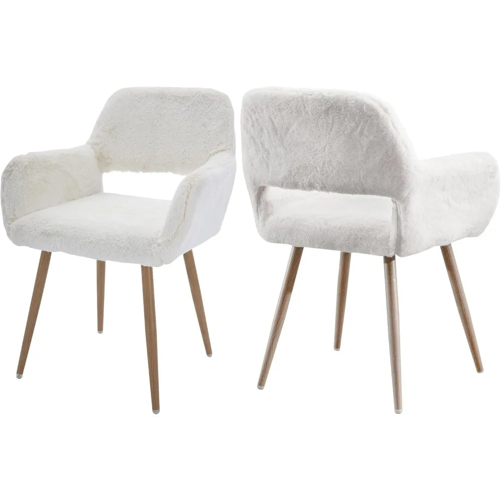 Furry Desk Chair Set of 2 Modern Home Office Armchair Faux Fur