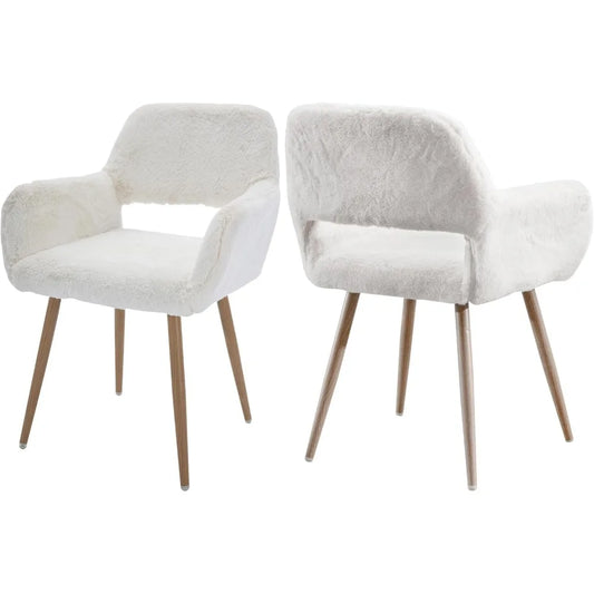 Furry Desk Chair Set of 2 Modern Home Office Armchair Faux Fur
