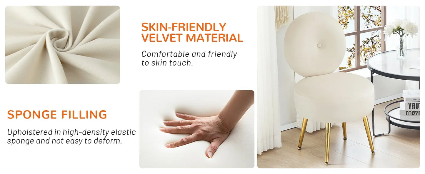 Armless Velvet Vanity Chair Modern Stool for Makeup Room Bedroom