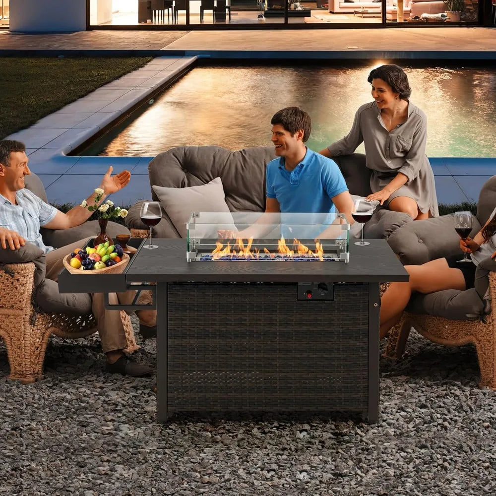 52 Inch Outdoor Propane Fire Pit Gas Table 50000 BTU Wicker Patio