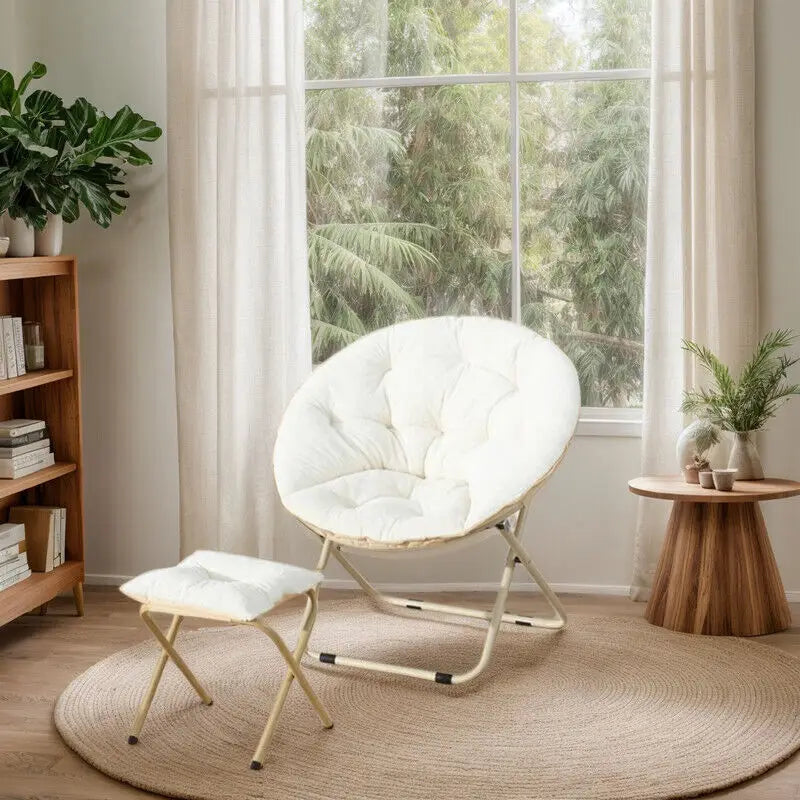 Ljustra Comfortable Faux Fur Saucer Chair Folding Lounge Chair Moon Shape