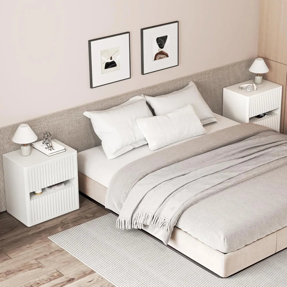 Ljustra Fluted Nightstand 2 Drawers Modern Mid-Century Storage Table