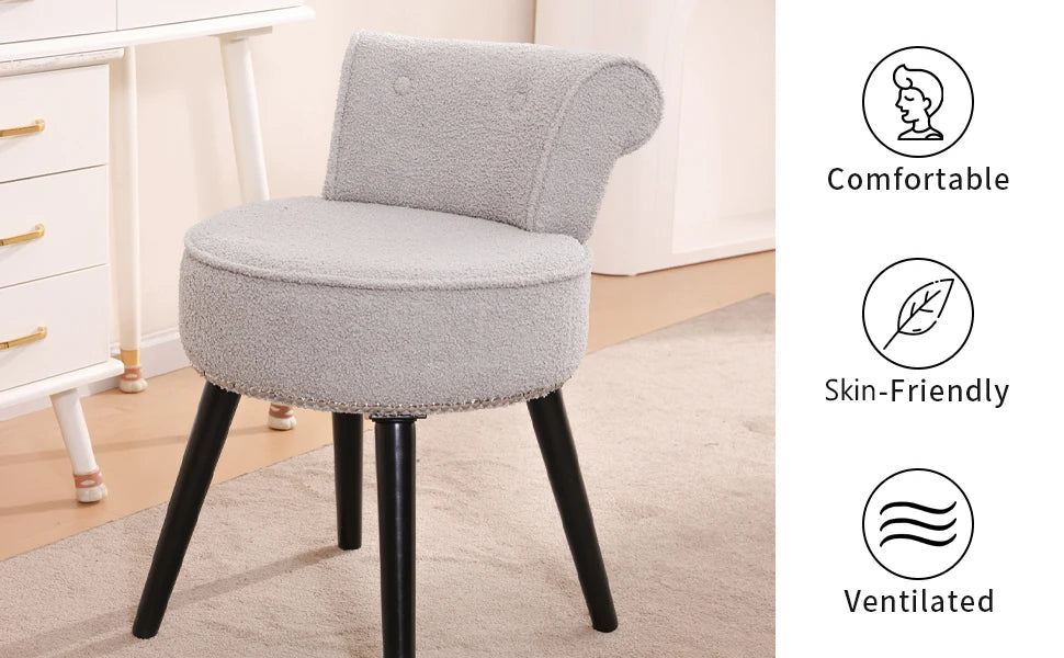 Vanity Chair with Back Tufted Upholstered Makeup Chair Wooden Legs