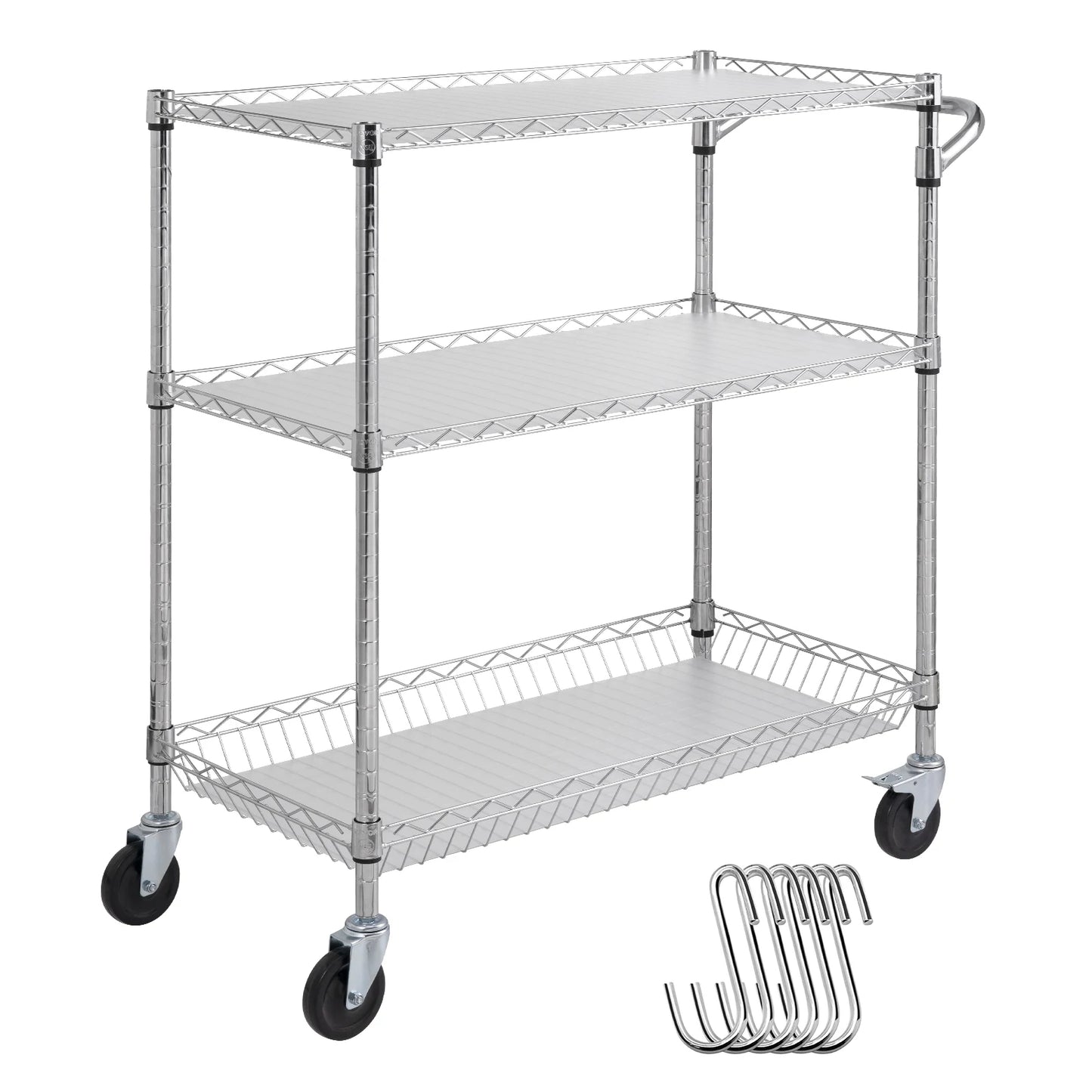 Ljustra 3 Tier Rolling Utility Cart Mobile Shelving Unit Organizer Trolley
