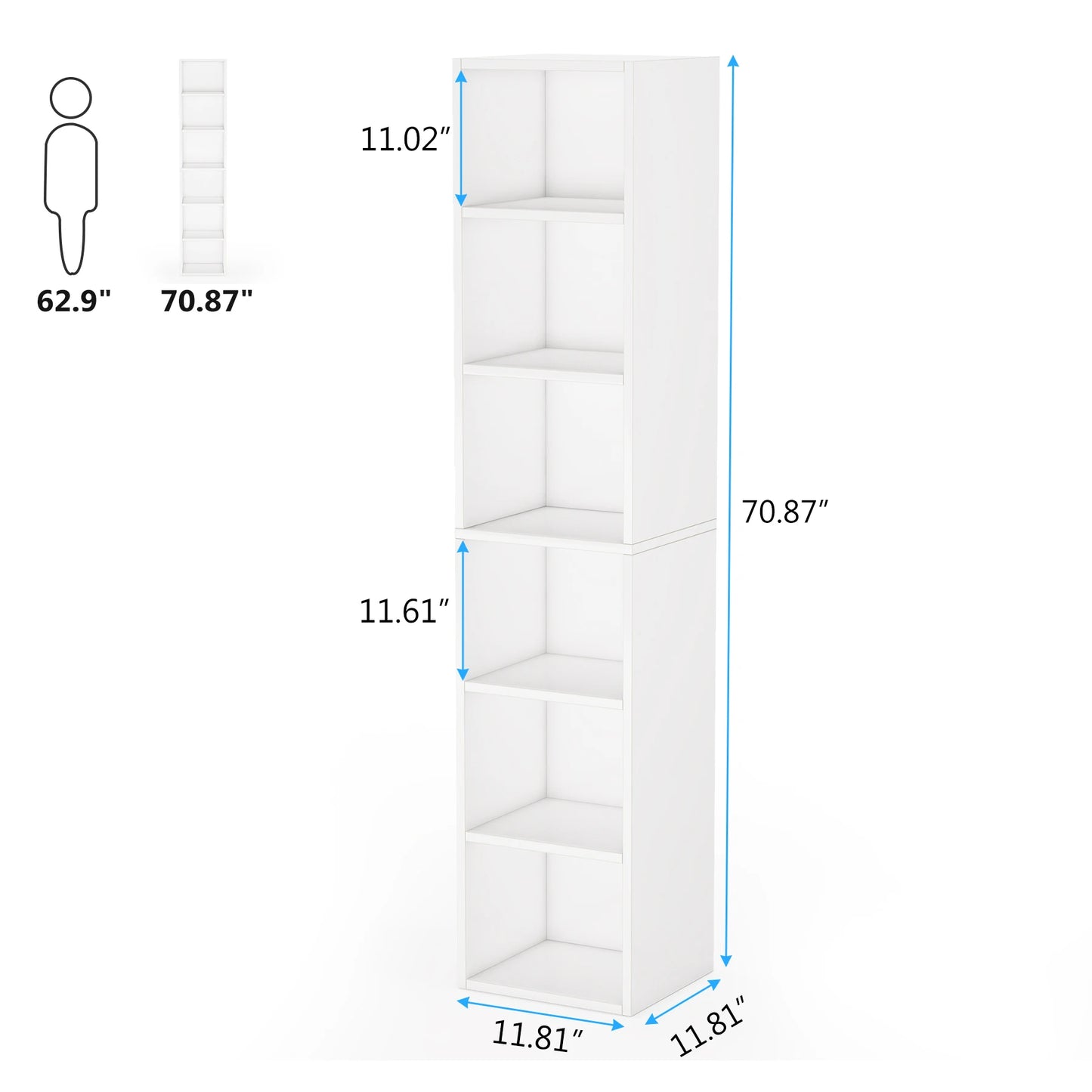Ljustra 70.9 Inch Tall Narrow Bookcase Modern White Corner Storage Shelf