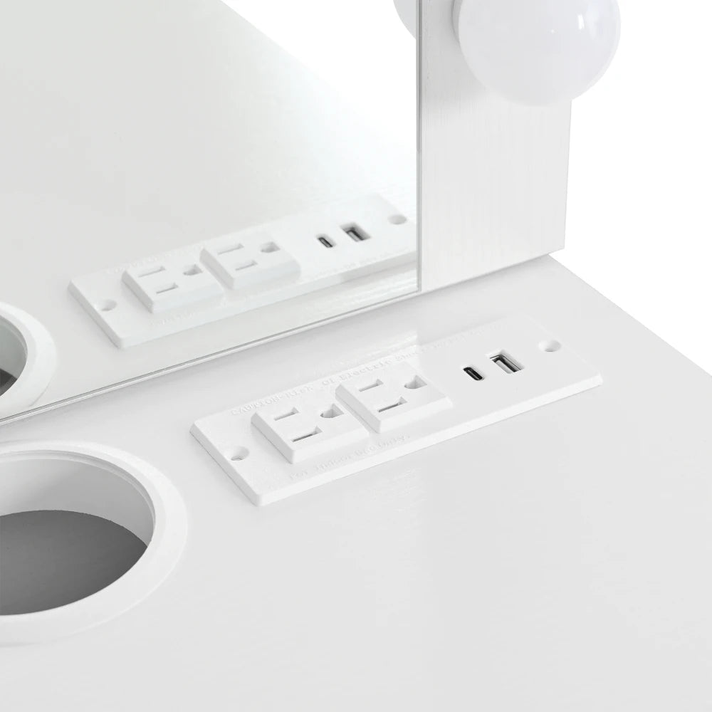 Floating Makeup Vanity Desk with Mirror 3-Color Lights Storage Outlet