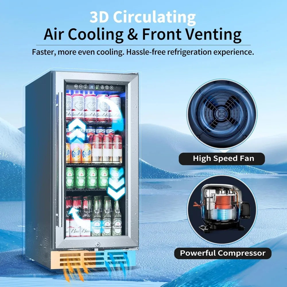 15 Inch Beverage Refrigerator Under Counter 126 Cans Built-in Fridge