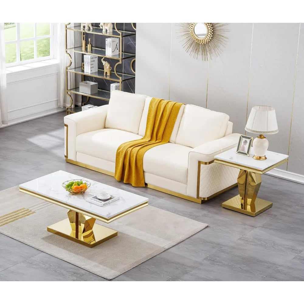 Modern Faux Marble Coffee Table Rectangular Living Room Center Table